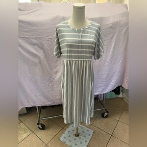 Suzanne Betro Gray and White Striped Dress